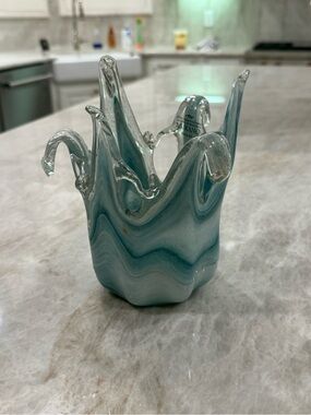 Murano-Style Teal Swirl Art Blown Glass Turquoise Ocean Style Decor Piece